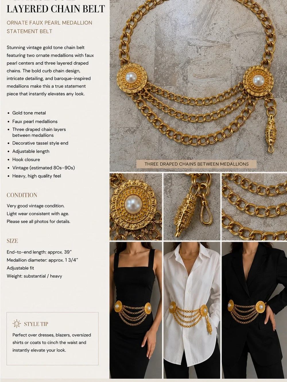 Vintage Gold Layered Chain Belt Adjustable